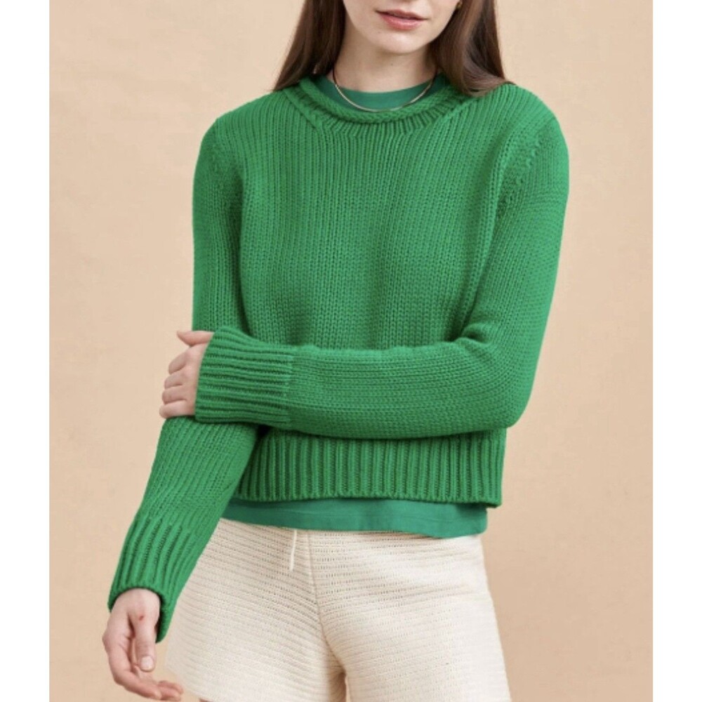 NWT La Ligne Solid Mini Marina Sweater Rollneck Kelly Green Size M Crop Cotton